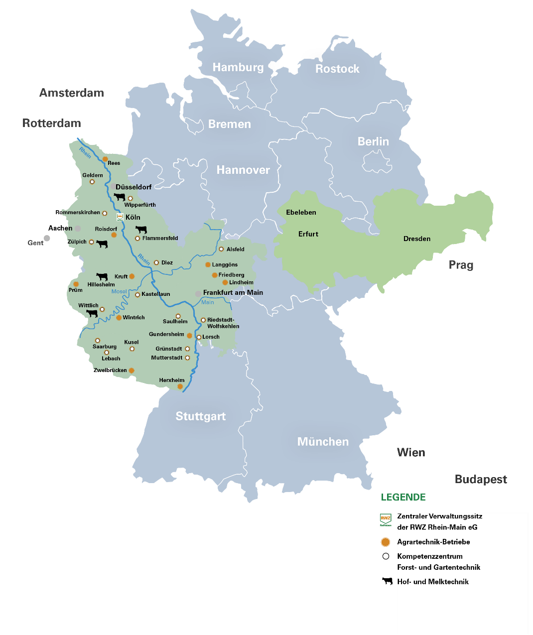 Einzugsgebiet RWZ Technik Deutschland